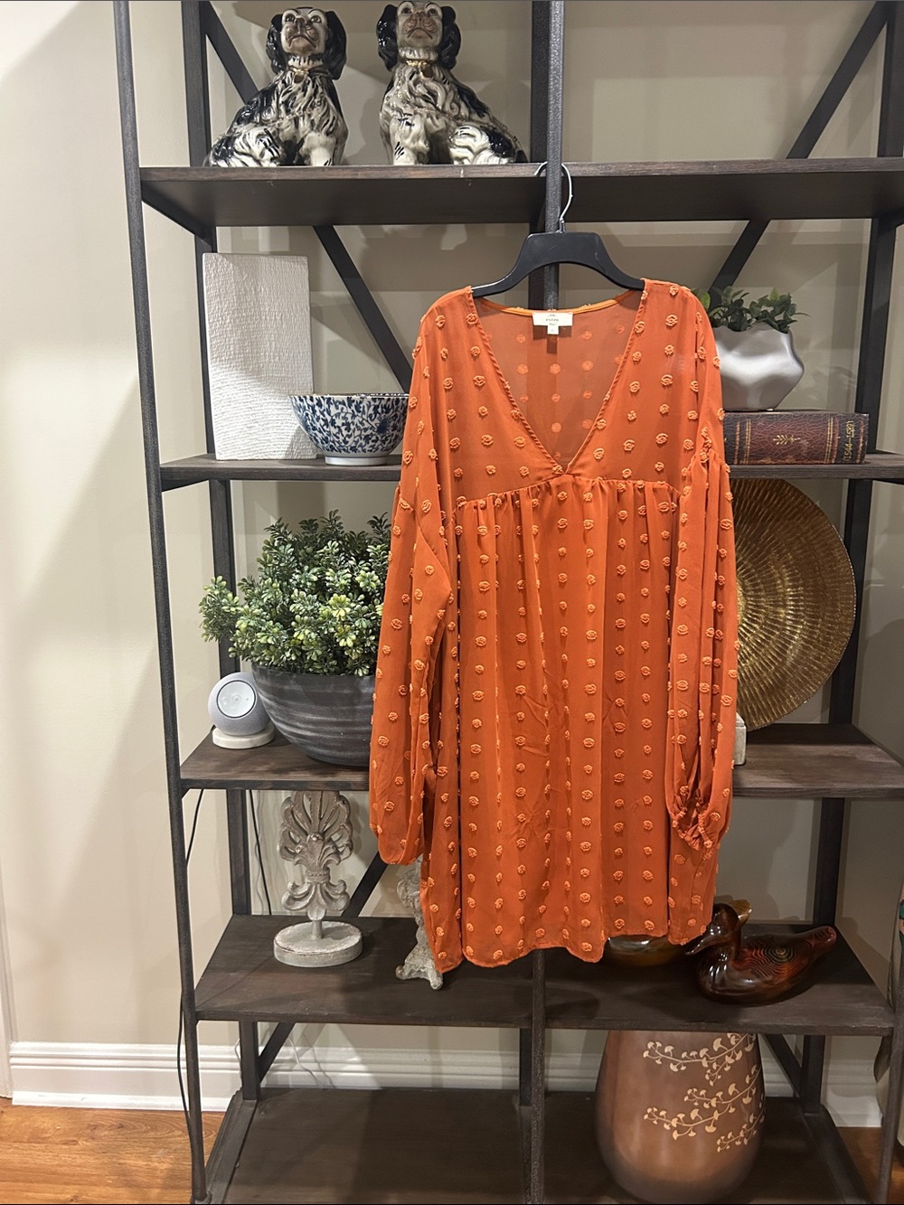 entro Rust Dot-Textured Sheer Blouse